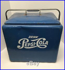 Vintage Nostalgic 50's metal blue Pepsi-Cola travel cooler bottle opener