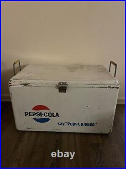 Vintage Old Mexican PEPSI COLA COOLER ICE CHEST Embossed 1960s Metal 22x13