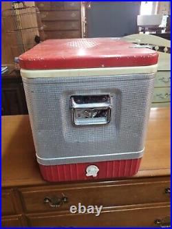 Vintage Orange/Red Coleman Snowlite Aluminum Cooler with Diamond Logo