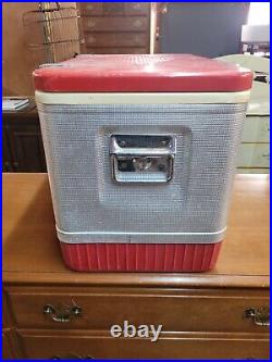 Vintage Orange/Red Coleman Snowlite Aluminum Cooler with Diamond Logo