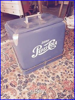 Vintage Original 1950's Pepsi Cola Blue Metal Cooler with Tray & Top L@@K