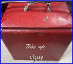 Vintage Original Antique Metal Trip-Nic Cooler RARE 19 x 18
