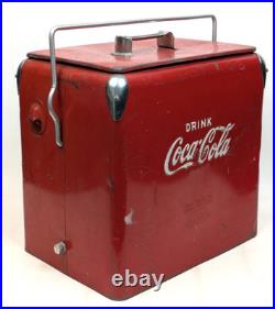 Vintage Original Coca Cola Metal Cooler Acton MFG Co. 1950 1960's Red Metal