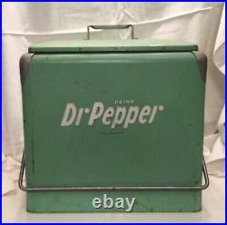 Vintage Original Green Metal Dr Pepper Chest Cooler Unrestored