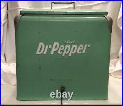 Vintage Original Green Metal Dr Pepper Chest Cooler Unrestored