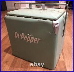 Vintage Original Green Metal Dr Pepper Chest Cooler Unrestored Soda Cooler RARE