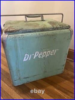 Vintage Original Green Metal Dr Pepper Chest Cooler Unrestored Soda Cooler RARE