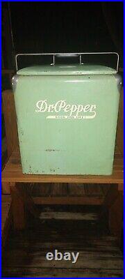 Vintage Original Mint Green Dr Pepper Metal Chest Cooler