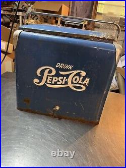 Vintage PEPSI COLA Progress Refrigerator Co. Metal 1950'S Era Cooler Ice box