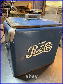 Vintage PEPSI COLA Progress Refrigerator Co. Metal 1950'S Era Cooler Ice box