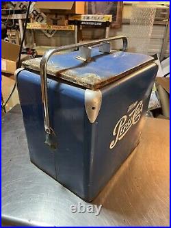 Vintage PEPSI COLA Progress Refrigerator Co. Metal 1950'S Era Cooler Ice box