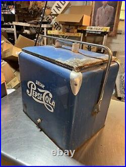 Vintage PEPSI COLA Progress Refrigerator Co. Metal 1950'S Era Cooler Ice box