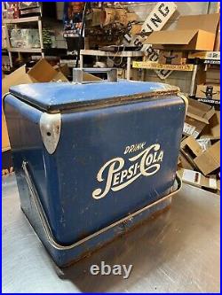 Vintage PEPSI COLA Progress Refrigerator Co. Metal 1950'S Era Cooler Ice box