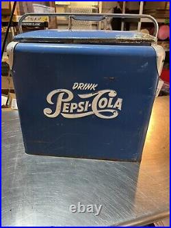 Vintage PEPSI COLA Progress Refrigerator Co. Metal 1950'S Era Cooler Ice box