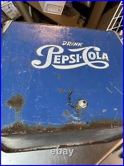 Vintage PEPSI COLA Progress Refrigerator Co. Metal 1950'S Era Cooler Ice box