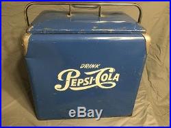Vintage PEPSI COLA metal chest cooler made by the Progressive Refrigeration Co