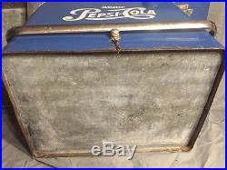 Vintage PEPSI COLA metal chest cooler made by the Progressive Refrigeration Co