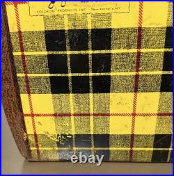 Vintage POLORON Tartan Ice Chest Metal W Locking Retractable Handles Camping RV