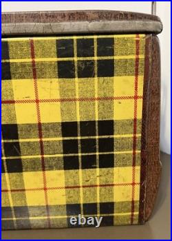 Vintage POLORON Tartan Ice Chest Metal W Locking Retractable Handles Camping RV
