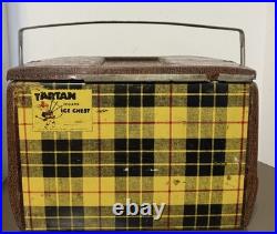 Vintage POLORON Tartan Ice Chest Metal W Locking Retractable Handles Camping RV