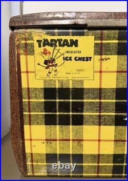 Vintage POLORON Tartan Ice Chest Metal W Locking Retractable Handles Camping RV