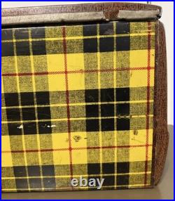 Vintage POLORON Tartan Ice Chest Metal W Locking Retractable Handles Camping RV