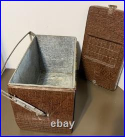 Vintage POLORON Tartan Ice Chest Metal W Locking Retractable Handles Camping RV