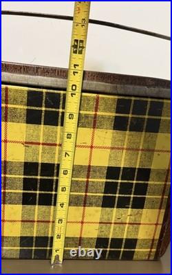 Vintage POLORON Tartan Ice Chest Metal W Locking Retractable Handles Camping RV