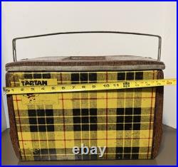 Vintage POLORON Tartan Ice Chest Metal W Locking Retractable Handles Camping RV