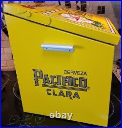 Vintage Pacifico Clara Cerveza Beer Cooler Metal Ice Chest Yellow