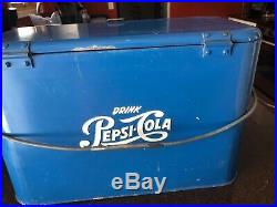 Vintage Pepsi Cola Blue Metal Cooler With Ice Chest Original Paint
