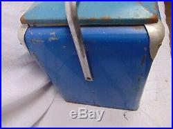 Vintage Pepsi Cola Blue Metal Cooler with Tray Progress Refrigerator 18 x 19 12