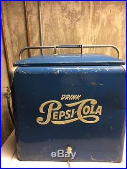 Vintage Pepsi Cola Cooler Blue/White Metal Drain