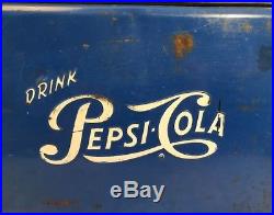 Vintage Pepsi Cola Cooler Metal 1950s Blue with White Embossed Logo