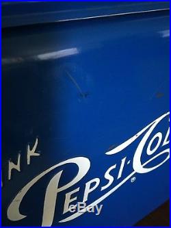 Vintage Pepsi Cola Cooler Metal HTF 1950s Blue Cronstroms Picnic Embossed Sign