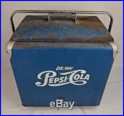 Vintage Pepsi Cola Large Blue Metal Ice Cooler Advertisement With Tray Drink