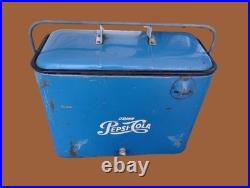 Vintage Pepsi-Cola Metal Cooler Picnic Ice Chest Portable 1950's Original
