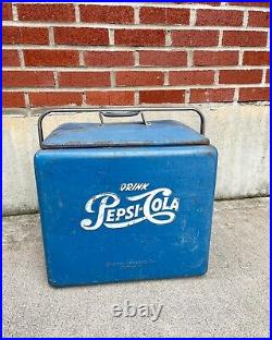 Vintage Pepsi Cola Original Cooler Metal Blue Paint Ice Chest 1950s Advertising
