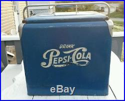 Vintage Pepsi Cola picnic ice chest cooler. Metal sign advertising