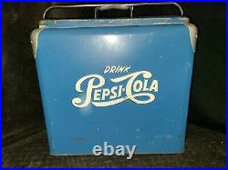 Vintage Pepsi cola cooler galvanized blue metal portable travel