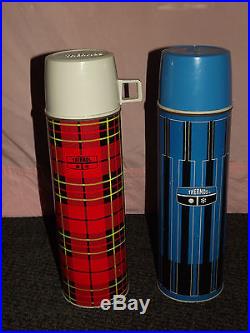 Vintage Picnic Cooler King Seeley Twin Red Blue Thermos Set