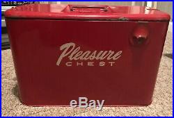 Vintage Pleasure Chest Red Metal Cooler With Bottle Opener W /Inside Tray