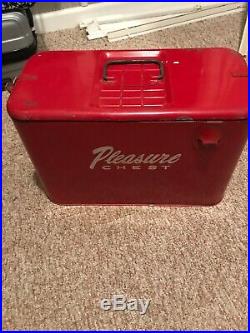 Vintage Pleasure Chest Red Metal Cooler With Bottle Opener W /Inside Tray