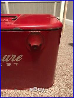 Vintage Pleasure Chest Red Metal Cooler With Bottle Opener W /Inside Tray