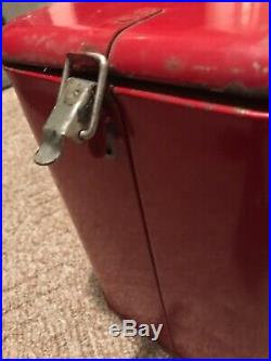 Vintage Pleasure Chest Red Metal Cooler With Bottle Opener W /Inside Tray