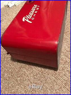 Vintage Pleasure Chest Red Metal Cooler With Bottle Opener W /Inside Tray