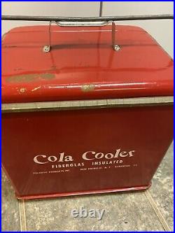 Vintage Poloron Metal Red Cola Cooler Ice Chest 1950's Very Nice Condition Soda