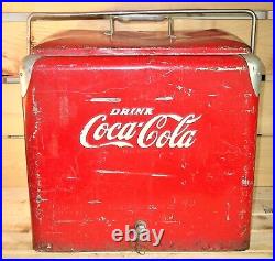 Vintage Progress Refrigerator Co. Red Coca-Cola Metal Cooler with Sandwich Tray