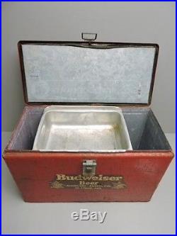 Vintage RARE 1950s metal Budweiser Beer Cooler with Sandwich Tray