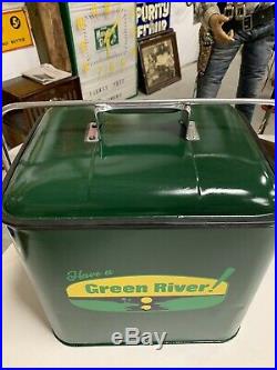 Vintage RARE Green River Soda Cola Metal Cooler GAS OIL DRINK With Tray No Rust